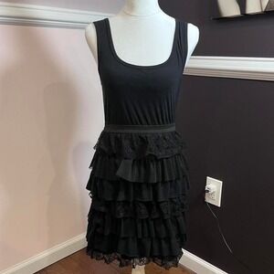 ⭐y2k black tiered lace ruffle dress medium